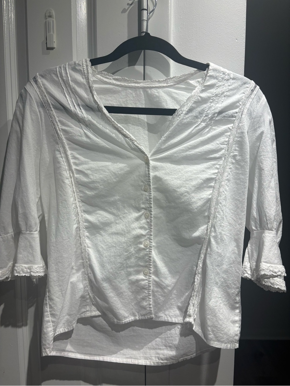 Brandy Melville White Button-Front Blouse with Lace Trim